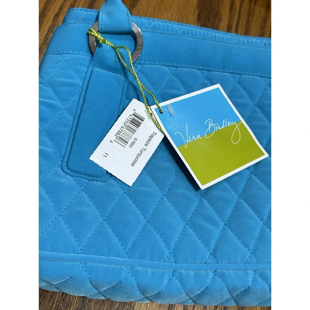 Vera Bradley Trapeze Turquoise Microfiber Shoulder Bag Purse Quilted Silver